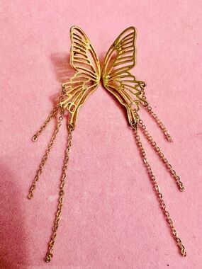 Gold Tone Butterfly Chain Dangle Statement Earrings NWT